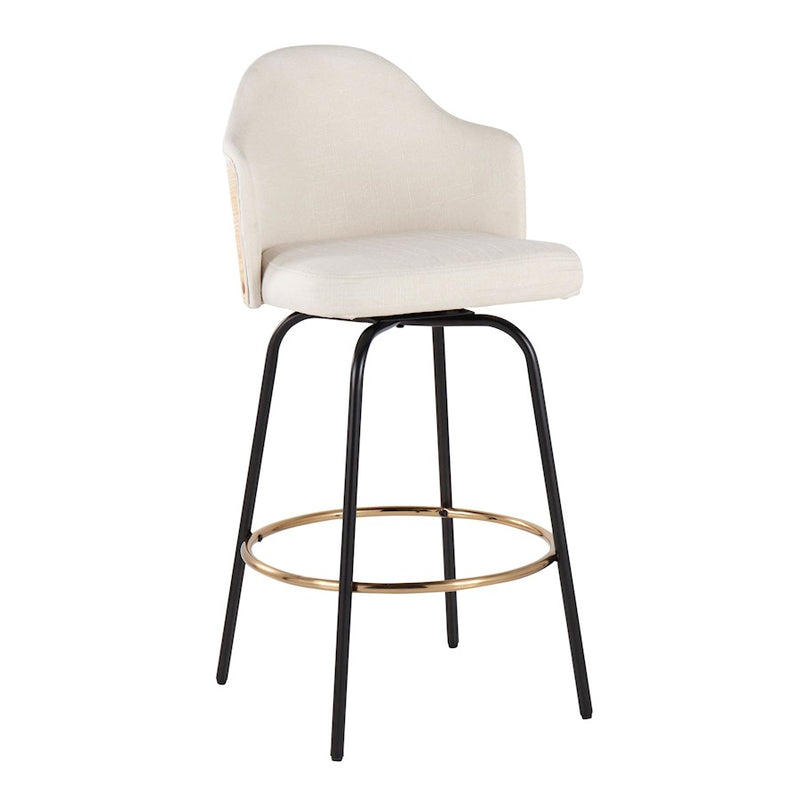 LumiSource Ahoy Counter Stool, Set/2, BK/Gold/CM/BAM - B26-AHOYCLAIREG2BKNACR2
