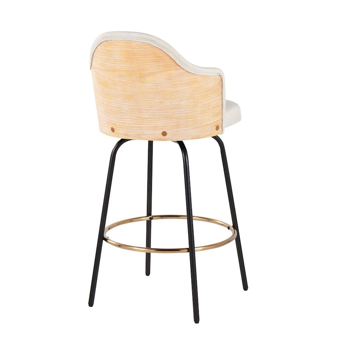 LumiSource Ahoy Counter Stool, Set of 2, Black/Gold/CM/BAM