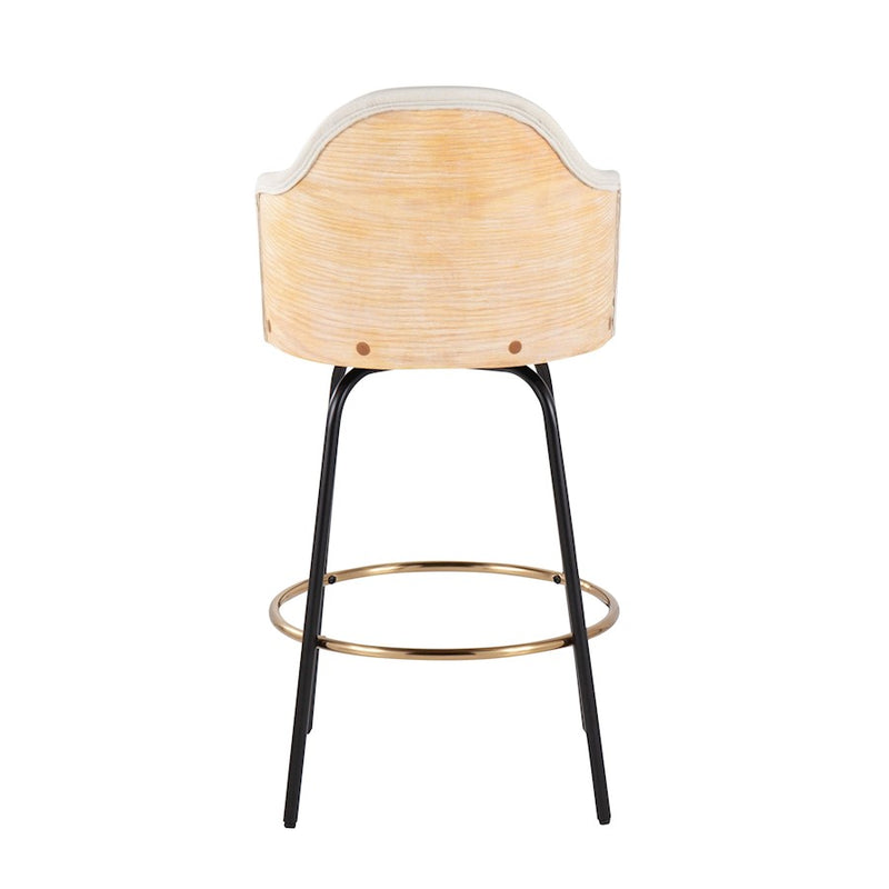 LumiSource Ahoy Counter Stool, Set of 2, Black/Gold/CM/BAM