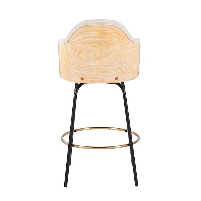 LumiSource Ahoy Counter Stool, Set of 2, Black/Gold/CM/BAM