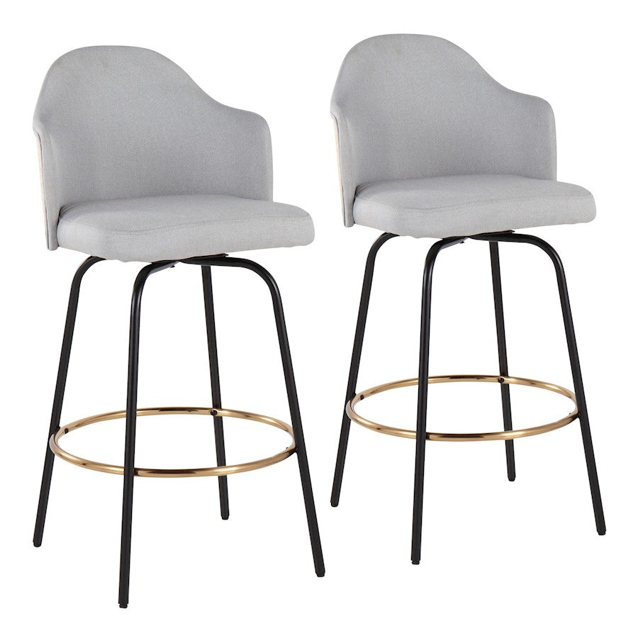 LumiSource Ahoy Counter Stool, Set/2, BK/Gold/GY/BAM - B26-AHOYCLAIREG2BKNALGY2