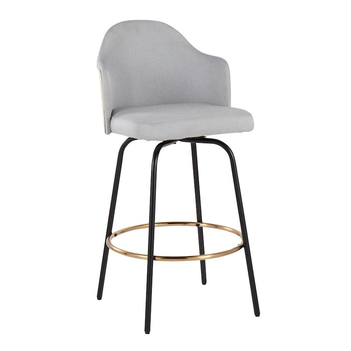 LumiSource Ahoy Counter Stool, Set of 2, Black/Gold/GY/BAM