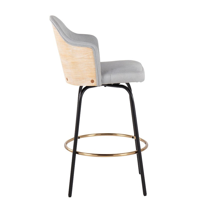 LumiSource Ahoy Counter Stool, Set of 2, Black/Gold/GY/BAM