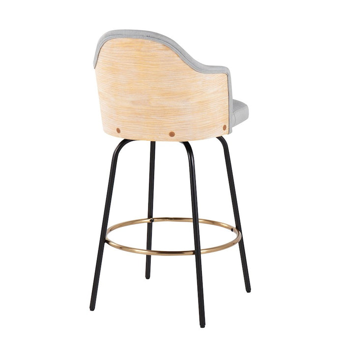 LumiSource Ahoy Counter Stool, Set of 2, Black/Gold/GY/BAM