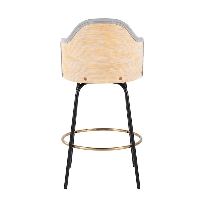 LumiSource Ahoy Counter Stool, Set of 2, Black/Gold/GY/BAM