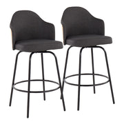 LumiSource Ahoy Counter Stool, Set/2, BK/CHAR/Bamboo - B26-AHOYCLAIREQ2BKNACHAR2