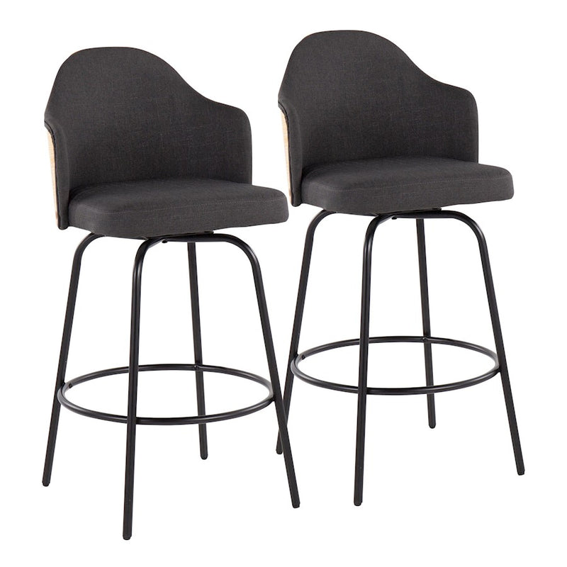 LumiSource Ahoy Counter Stool, Set/2, BK/CHAR/Bamboo - B26-AHOYCLAIREQ2BKNACHAR2