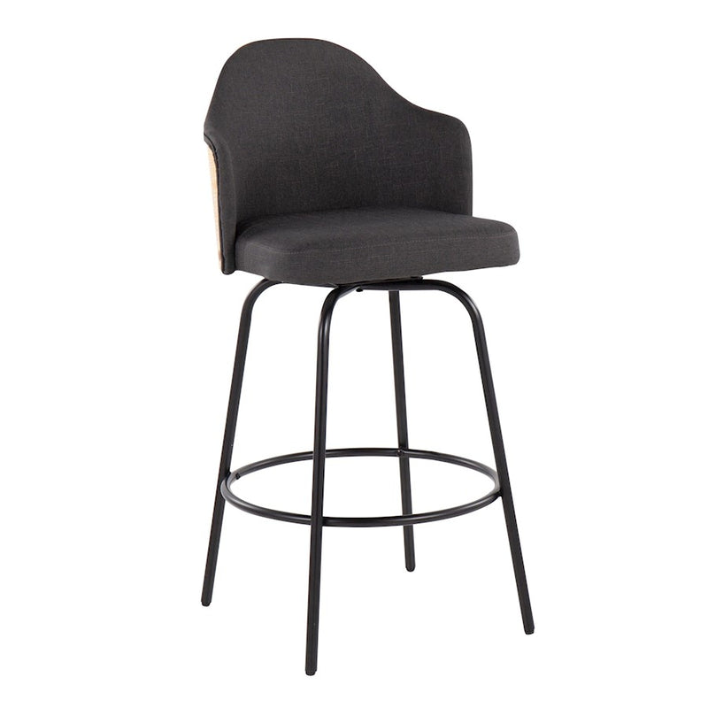 LumiSource Ahoy Counter Stool, Set of 2, Black/Charcoal/Bamboo
