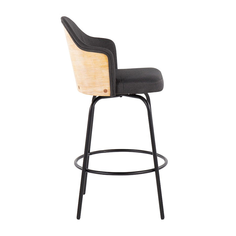 LumiSource Ahoy Counter Stool, Set of 2, Black/Charcoal/Bamboo