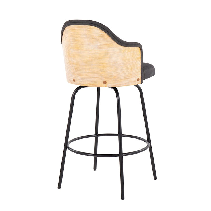 LumiSource Ahoy Counter Stool, Set of 2, Black/Charcoal/Bamboo