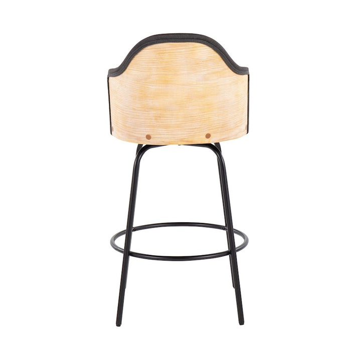 LumiSource Ahoy Counter Stool, Set of 2, Black/Charcoal/Bamboo