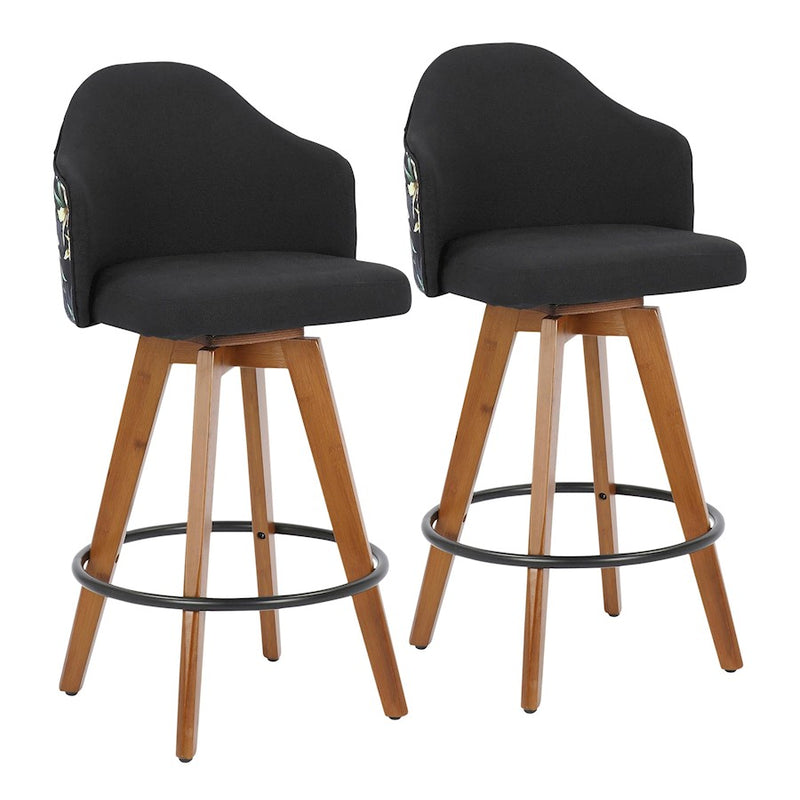 LumiSource Ahoy Counter Stool, Set/2, Walnut Bamboo/Black - B26-AHOYFLOR2-QWLBK2