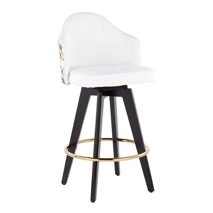 LumiSource Ahoy 26" Counter Stool, Set of 2, Black/Gold/White
