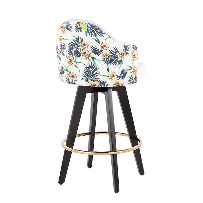 LumiSource Ahoy 26" Counter Stool, Set of 2, Black/Gold/White