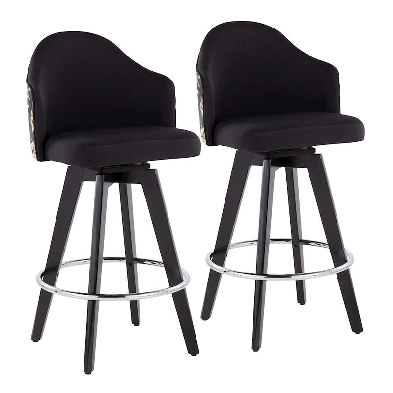 LumiSource Ahoy 26" Counter Stool, Set/2, BK/CH/BK/FL - B26-AHOYFLOR2-SWVRBKBK2
