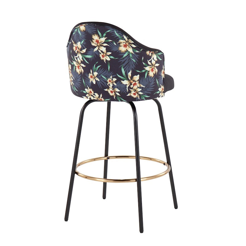 LumiSource Ahoy Counter Stool, Set of 2, Black/Gold