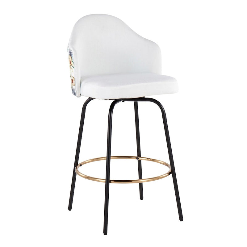 LumiSource Ahoy Counter Stool, Set of 2, Black/Gold/White