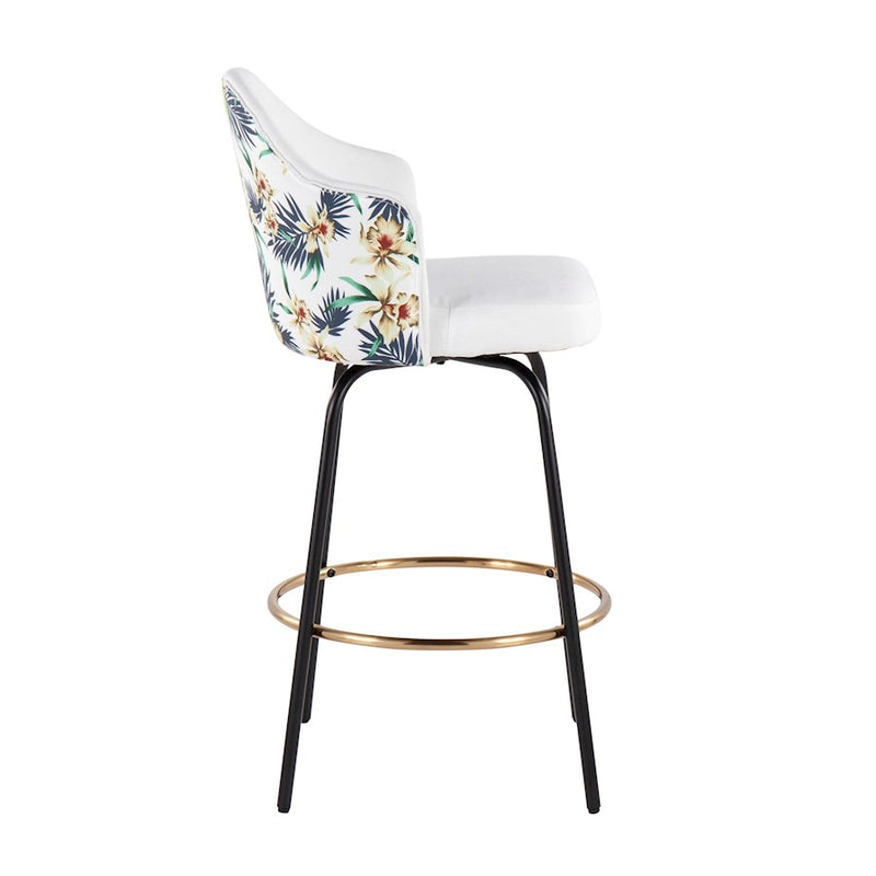 LumiSource Ahoy Counter Stool, Set of 2, Black/Gold/White