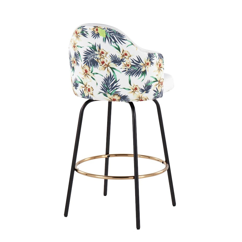 LumiSource Ahoy Counter Stool, Set of 2, Black/Gold/White