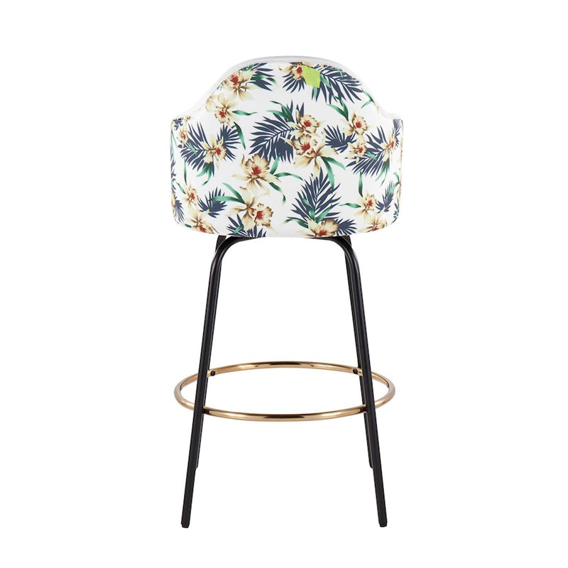 LumiSource Ahoy Counter Stool, Set of 2, Black/Gold/White