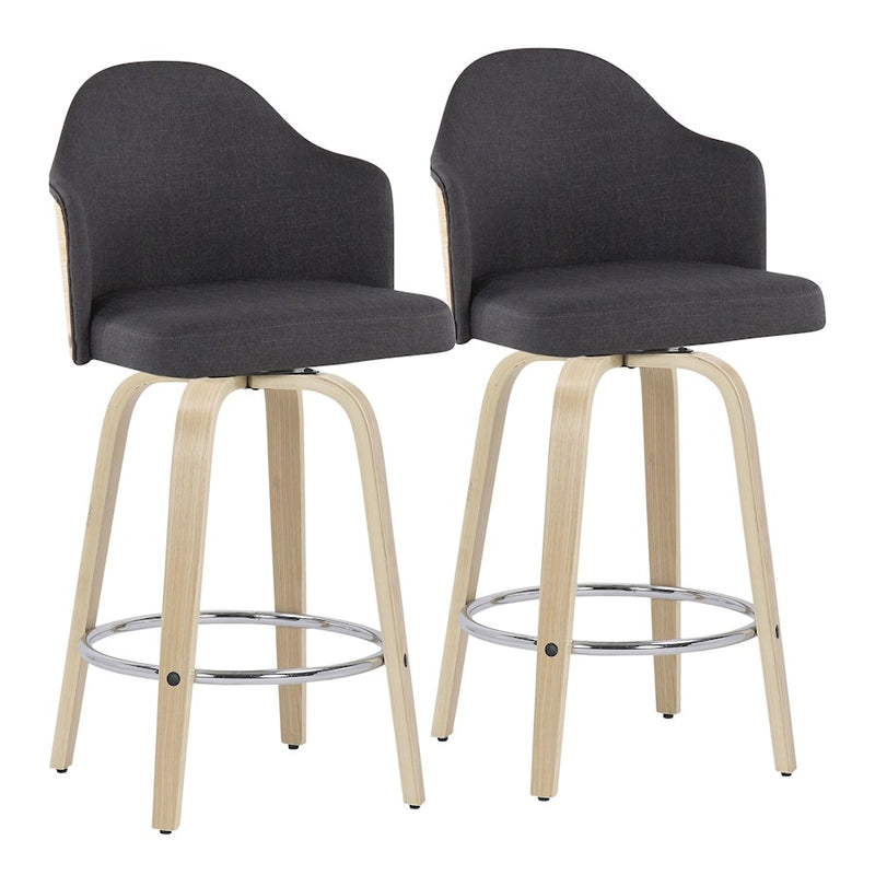 LumiSource Ahoy Counter Stool, Set/2, NAT/Charcoal/CH - B26-AHOYGRT-R2NANACHAR2