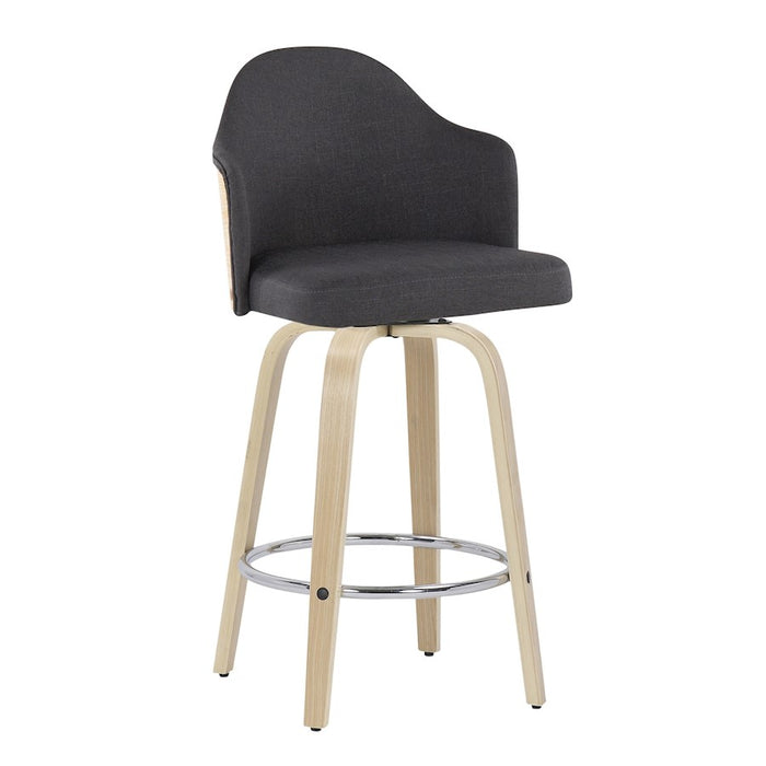 LumiSource Ahoy Counter Stool, Set of 2, NAT/Charcoal/Chrome