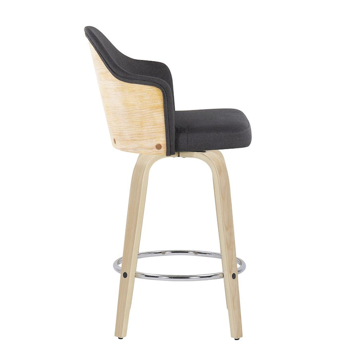 LumiSource Ahoy Counter Stool, Set of 2, NAT/Charcoal/Chrome