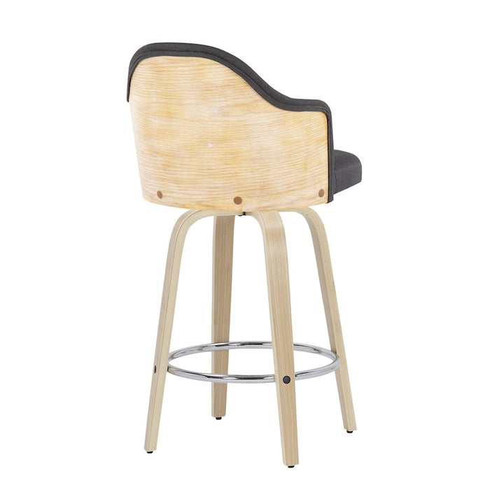 LumiSource Ahoy Counter Stool, Set of 2, NAT/Charcoal/Chrome