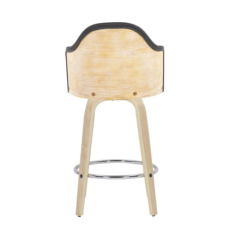 LumiSource Ahoy Counter Stool, Set of 2, NAT/Charcoal/Chrome