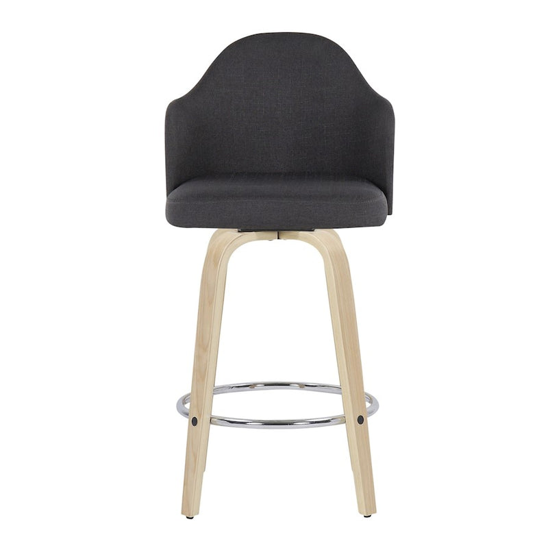 LumiSource Ahoy Counter Stool, Set of 2, NAT/Charcoal/Chrome
