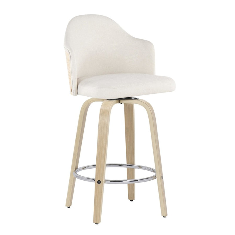 LumiSource Ahoy Counter Stool, Set of 2, Natural/Cream/Chrome
