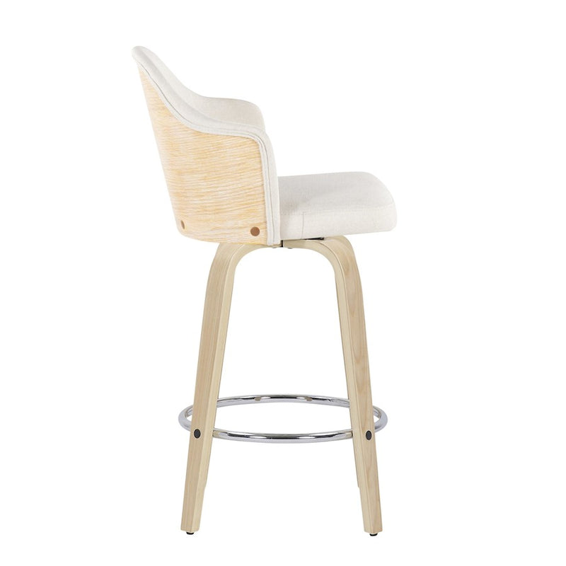 LumiSource Ahoy Counter Stool, Set of 2, Natural/Cream/Chrome