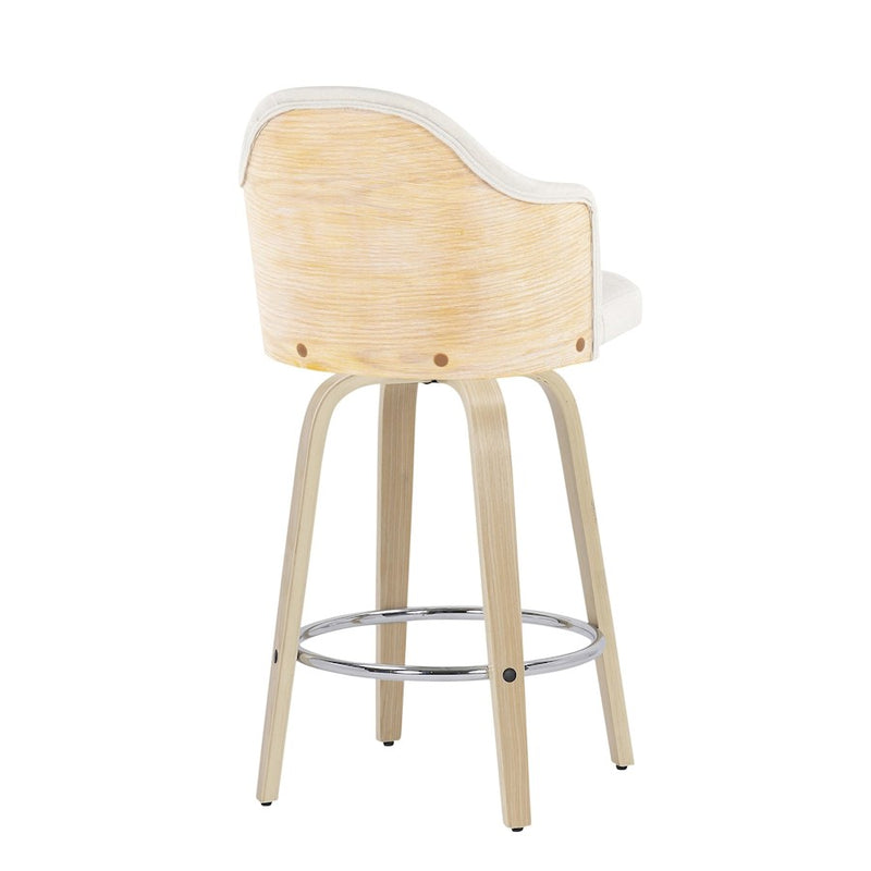 LumiSource Ahoy Counter Stool, Set of 2, Natural/Cream/Chrome