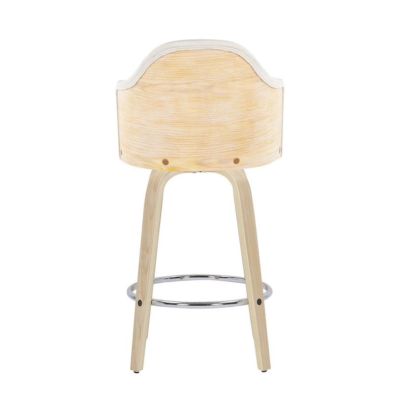 LumiSource Ahoy Counter Stool, Set of 2, Natural/Cream/Chrome