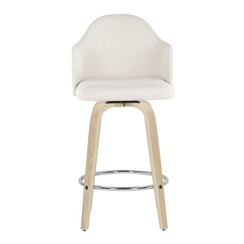 LumiSource Ahoy Counter Stool, Set of 2, Natural/Cream/Chrome