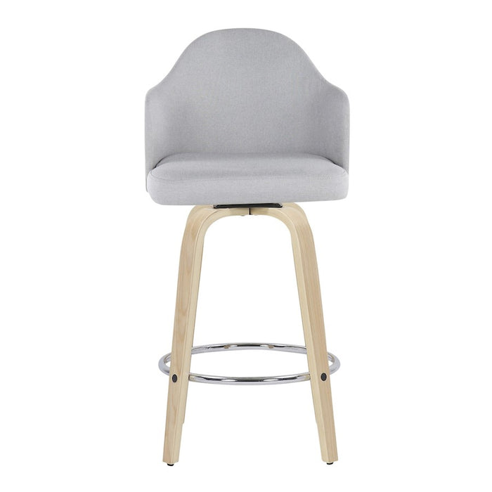 LumiSource Ahoy Counter Stool, Set of 2, Natural/GY/Chrome
