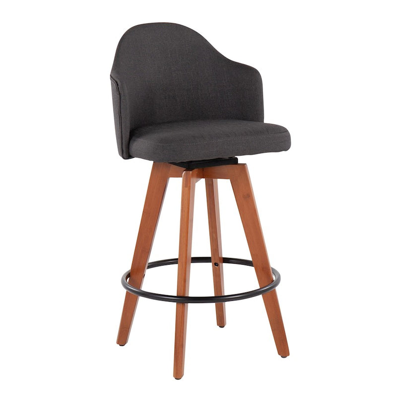 LumiSource Ahoy Counter Stool, Set of 2, Wal Bamboo/Charcoal/Black
