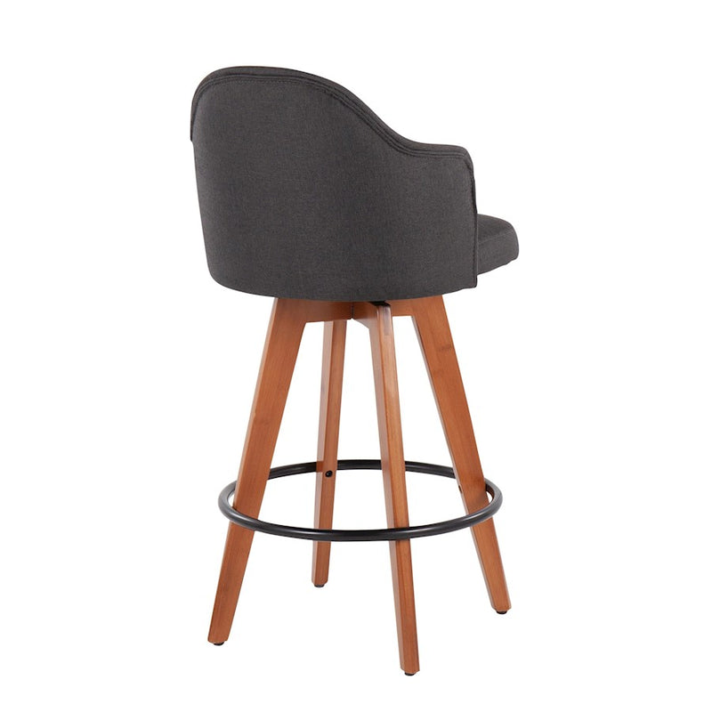 LumiSource Ahoy Counter Stool, Set of 2, Wal Bamboo/Charcoal/Black