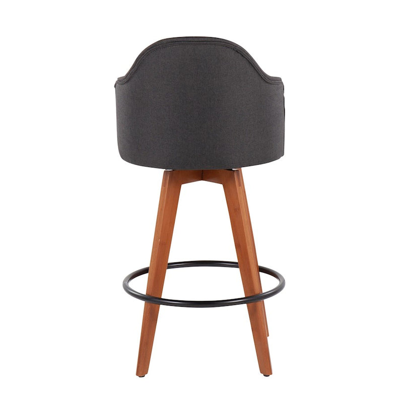 LumiSource Ahoy Counter Stool, Set of 2, Wal Bamboo/Charcoal/Black