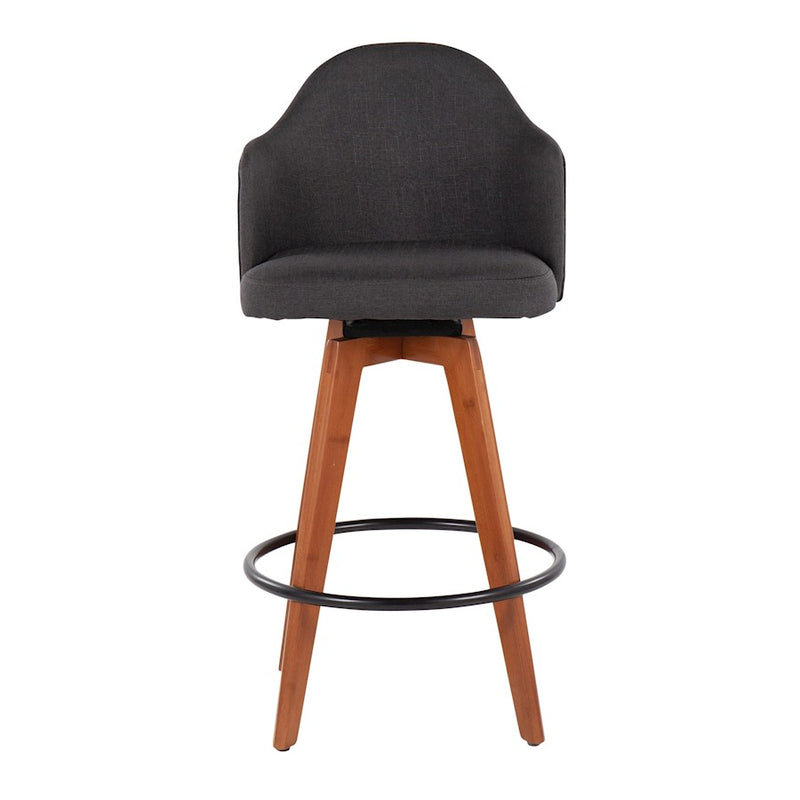 LumiSource Ahoy Counter Stool Set of 2 | Contemporary Charcoal Fabric & Walnut Bamboo with Black Metal | Kitchen Island | Model B26-AHOYUP2-QWLCHAR2