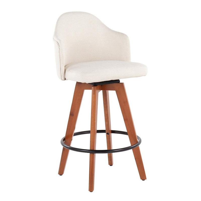 LumiSource Ahoy Counter Stool, Set of 2, Wal Bamboo/Cream/Black