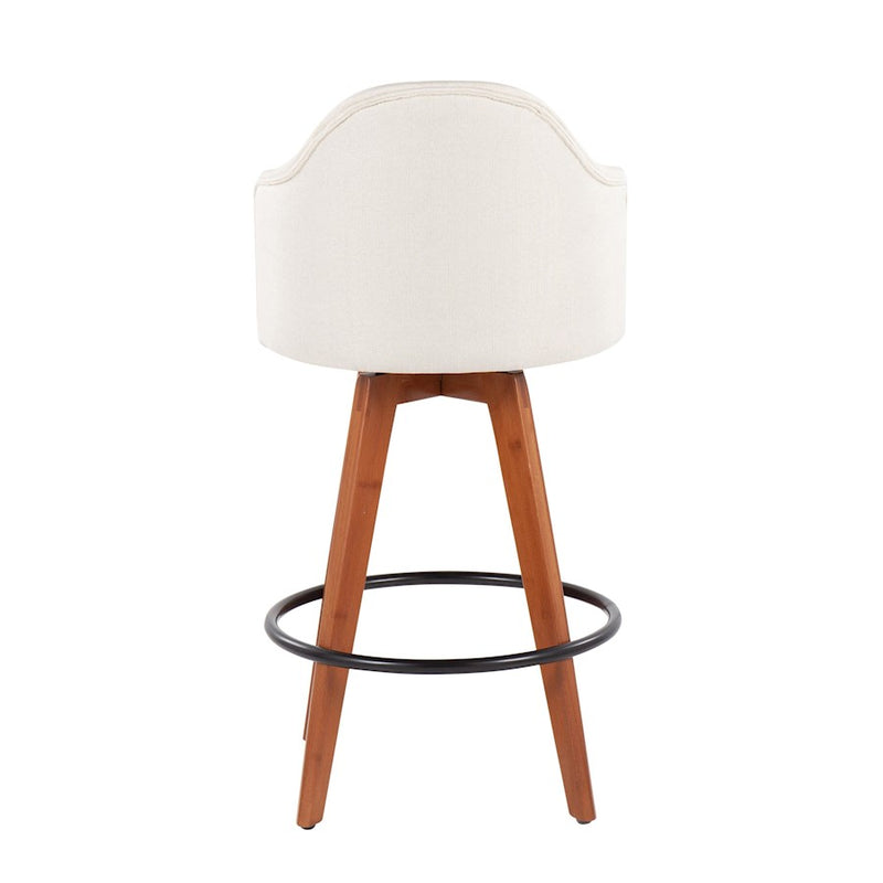 LumiSource Ahoy Counter Stool, Set of 2, Wal Bamboo/Cream/Black