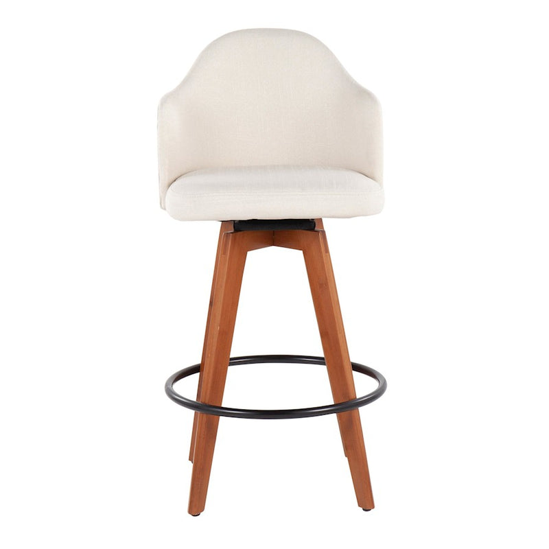 LumiSource Ahoy Counter Stool, Set of 2, Wal Bamboo/Cream/Black