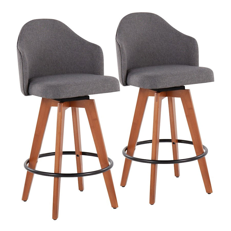 LumiSource Ahoy Counter Stool Set/2 | Walnut Bamboo, Grey Fabric, Black Metal | Kitchen Island & Bar Seating | Model B26-AHOYUP2-QWLGY2