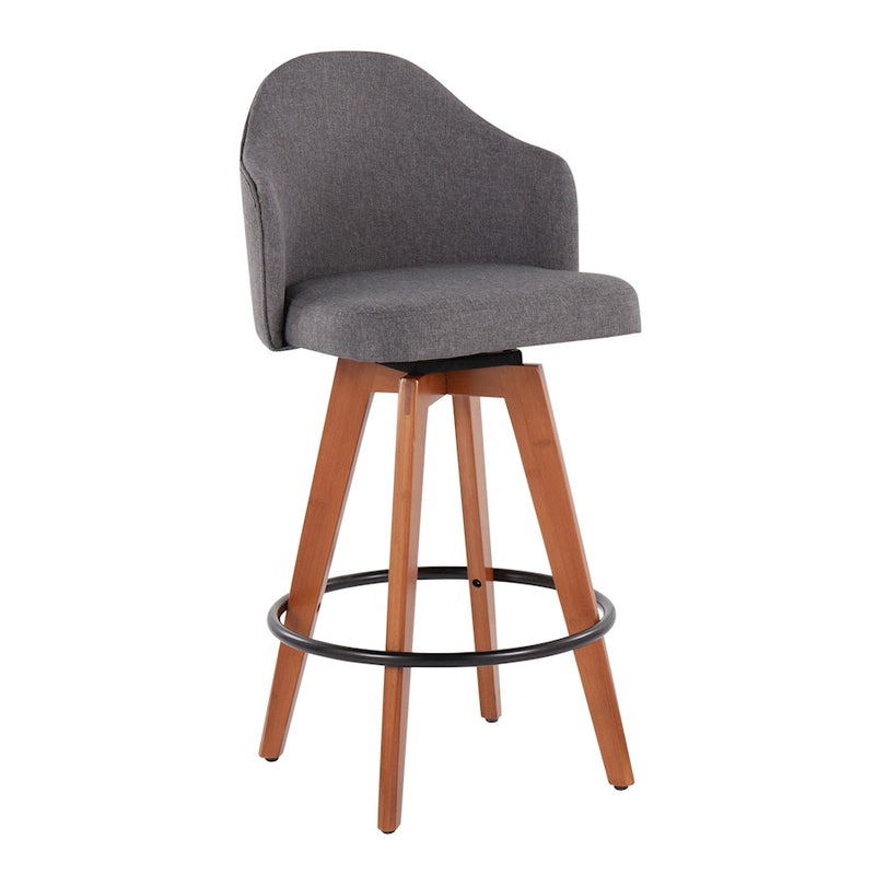 LumiSource Ahoy Counter Stool, Set of 2, Walnut Bamboo/GY/Black