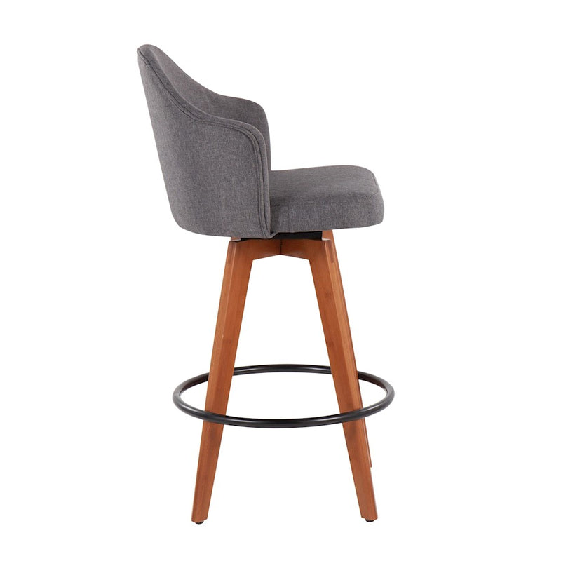 LumiSource Ahoy Counter Stool, Set of 2, Walnut Bamboo/GY/Black