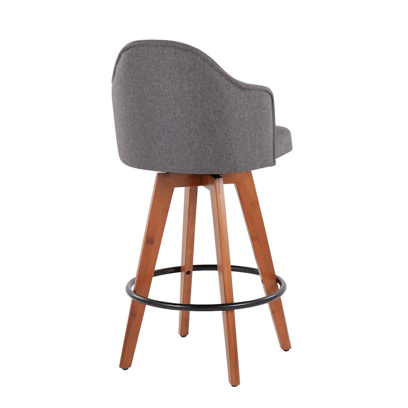 LumiSource Ahoy Counter Stool, Set of 2, Walnut Bamboo/GY/Black