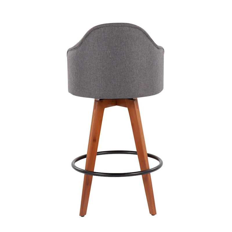 LumiSource Ahoy Counter Stool, Set of 2, Walnut Bamboo/GY/Black