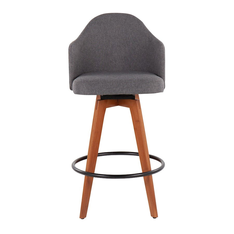 LumiSource Ahoy Counter Stool, Set of 2, Walnut Bamboo/GY/Black