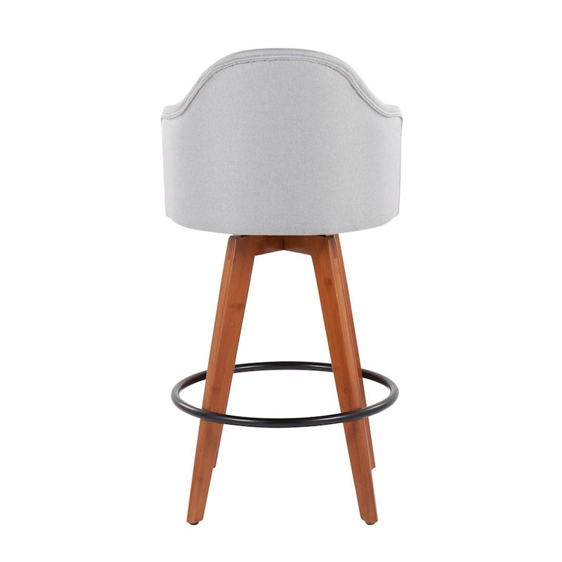 LumiSource Ahoy Counter Stool Set/2 | Walnut Bamboo, Light Grey Fabric, Black Metal | Kitchen Island & Bar Seating | Model B26-AHOYUP2-QWLLGY2